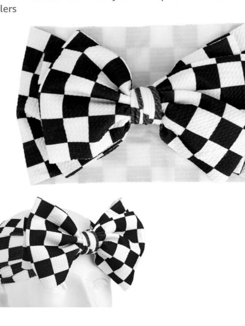 Checkered Bow Headband for Baby Girl - Black and White